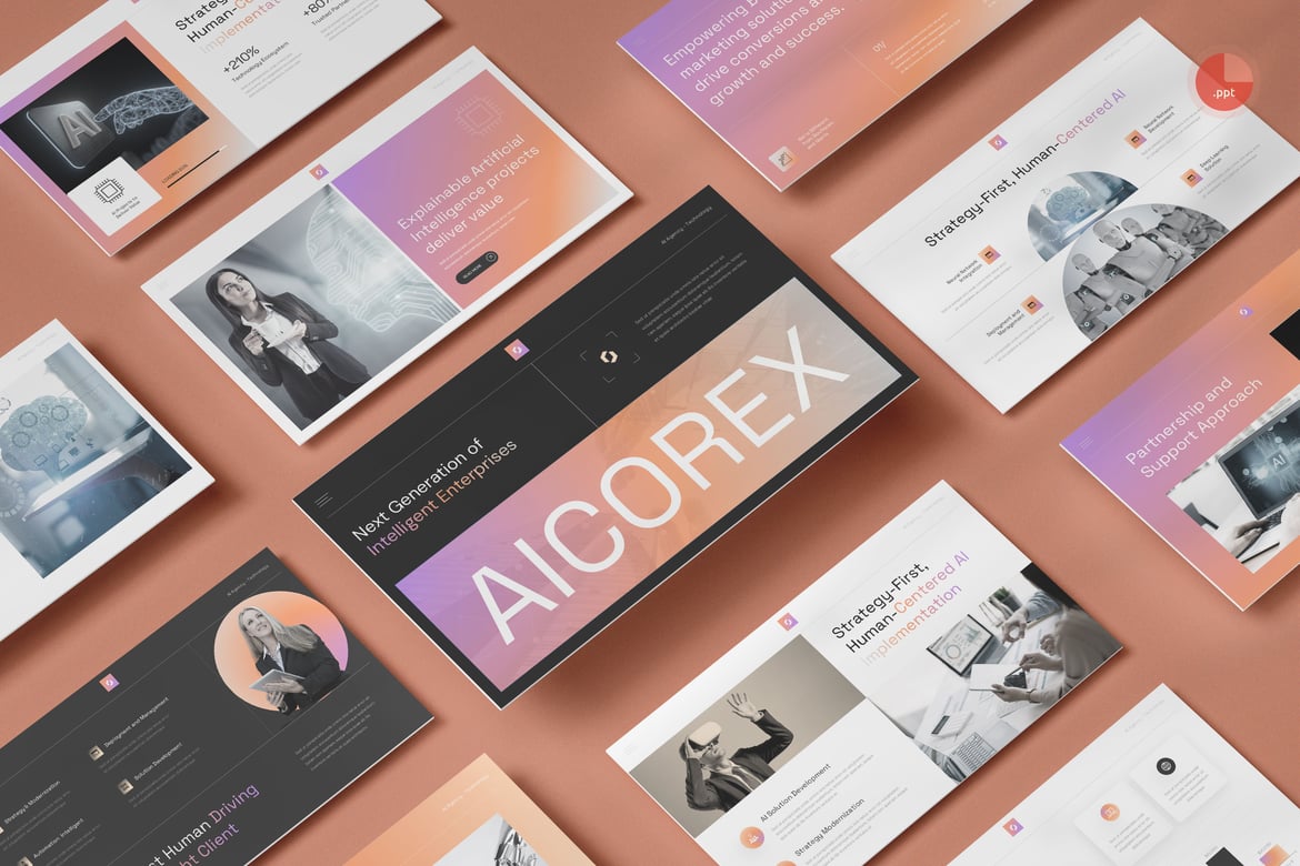 Template Presentasi PowerPoint untuk Agensi Teknologi & AI