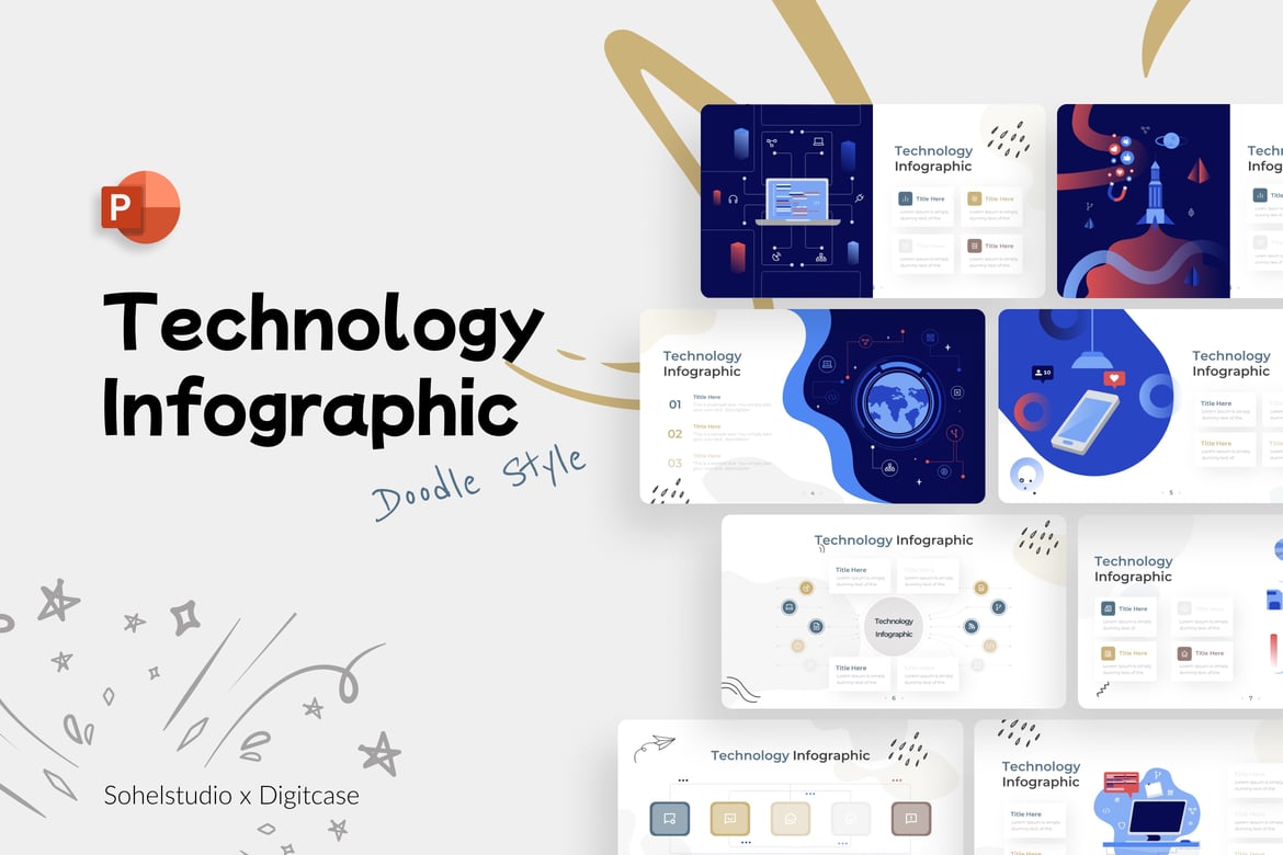 Template Presentasi PowerPoint Infografis Teknologi yang Menarik