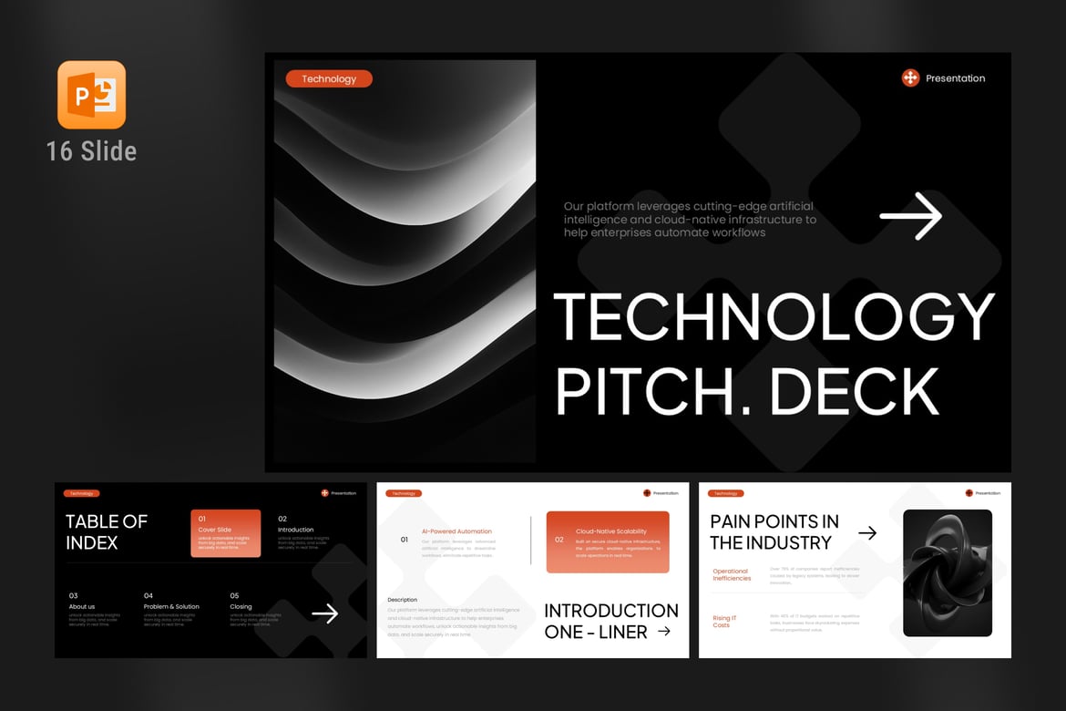 Template PowerPoint Pitch Deck Teknologi yang Modern dan Menarik