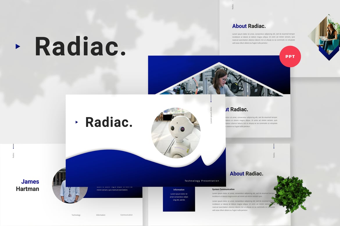Template PowerPoint Teknologi Radiac yang Elegan dan Profesional