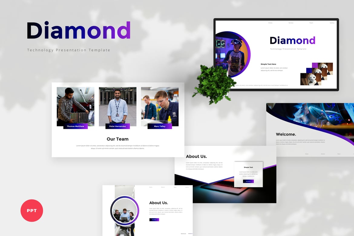 Template PowerPoint Kreatif Diamond untuk Presentasi Profesional