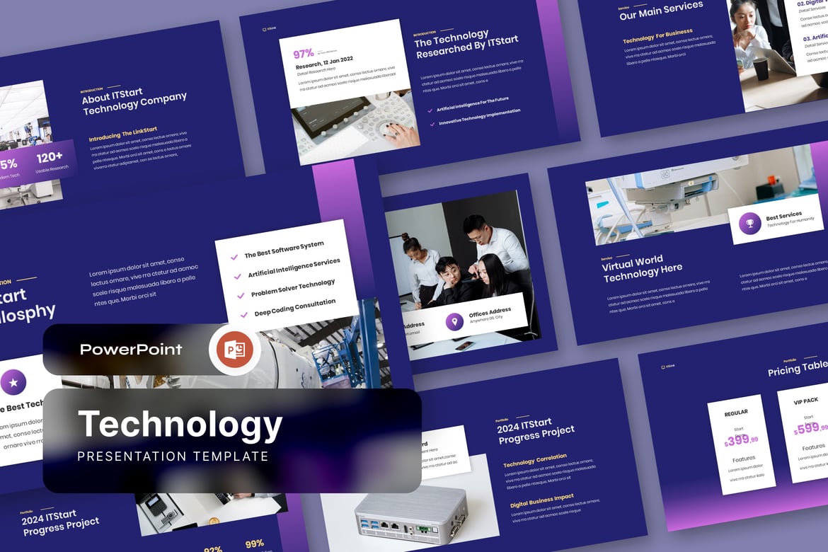Template PowerPoint Presentasi Teknologi yang Menarik