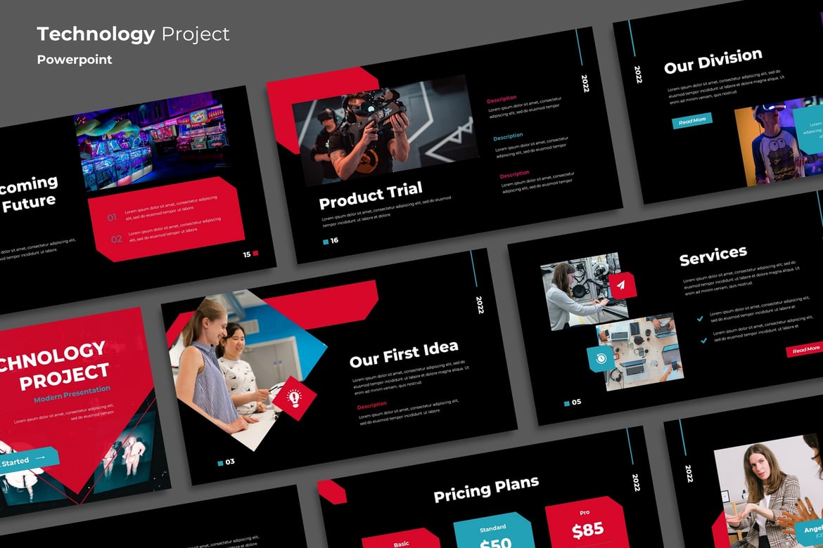 Template Powerpoint Proyek Teknologi yang Menarik