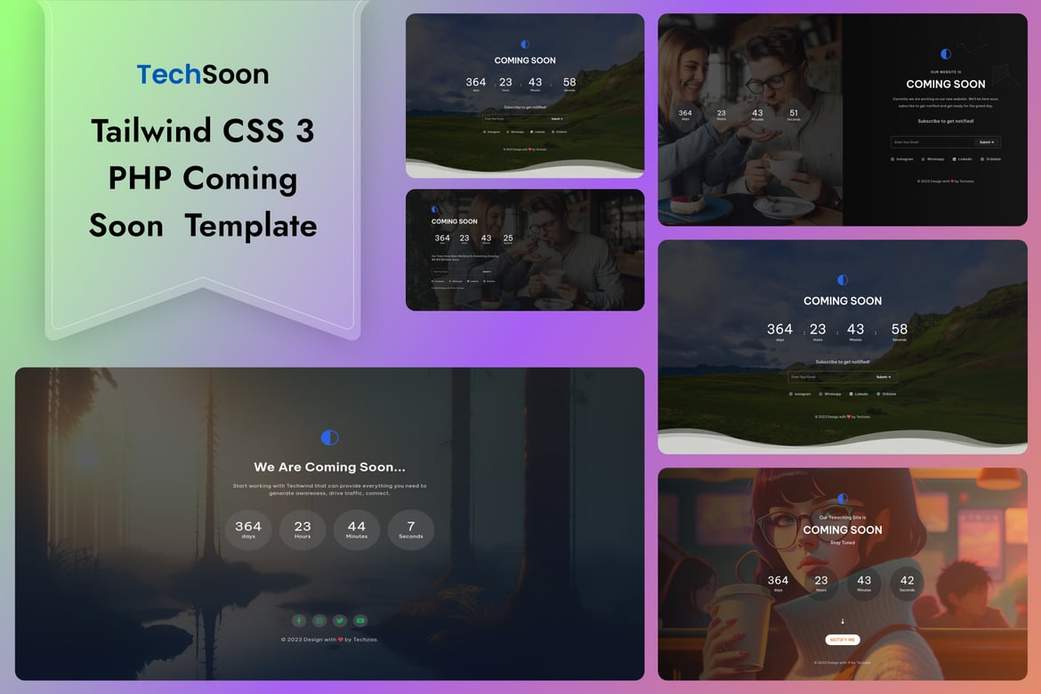 Techsoon - Template Web 'Coming Soon' dengan Tailwind CSS 3 dan PHP yang Modern