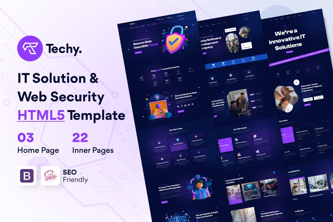 Techy – Template Website Solusi IT dan Keamanan Web yang Modern