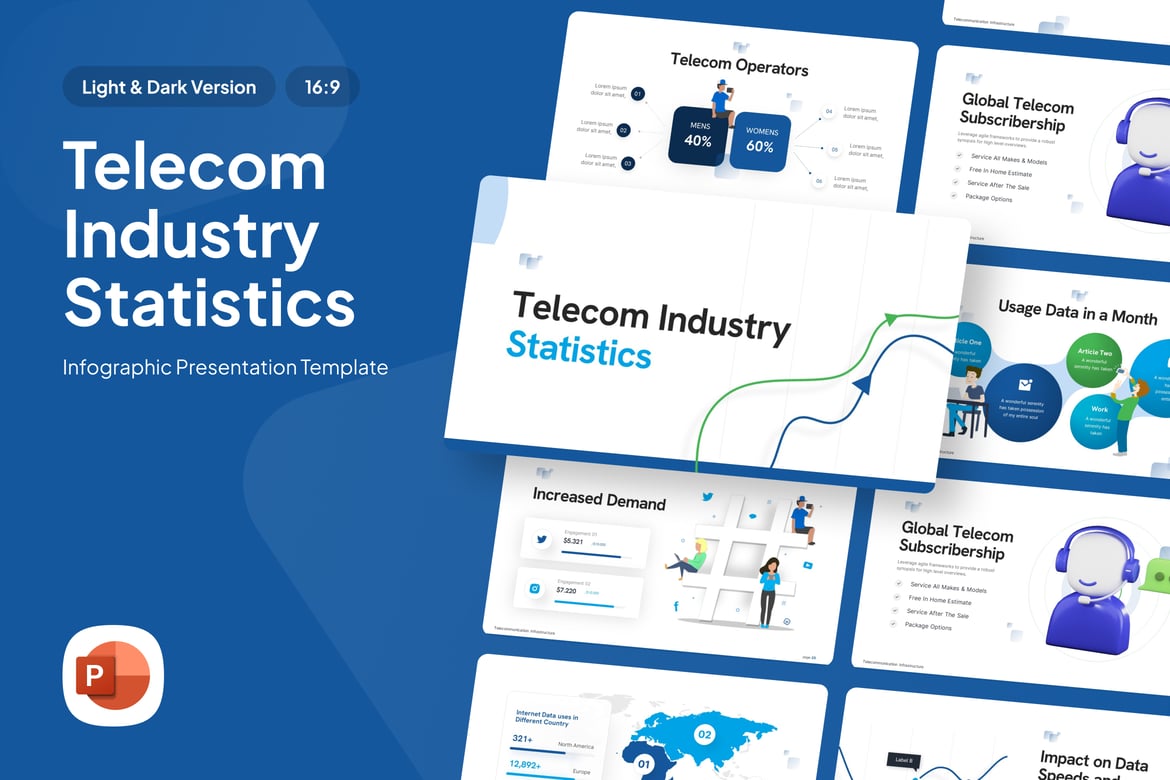 Template PowerPoint Infografis Industri Telekomunikasi yang Menarik