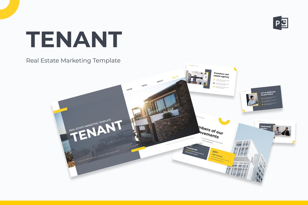 Template PowerPoint Pemasaran Real Estat Tenant yang Menarik