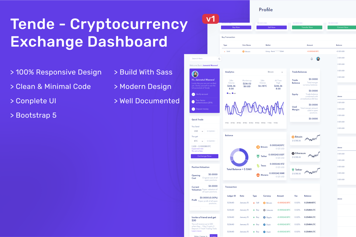 Tende - Template Website Dashboard untuk Pertukaran Cryptocurrency