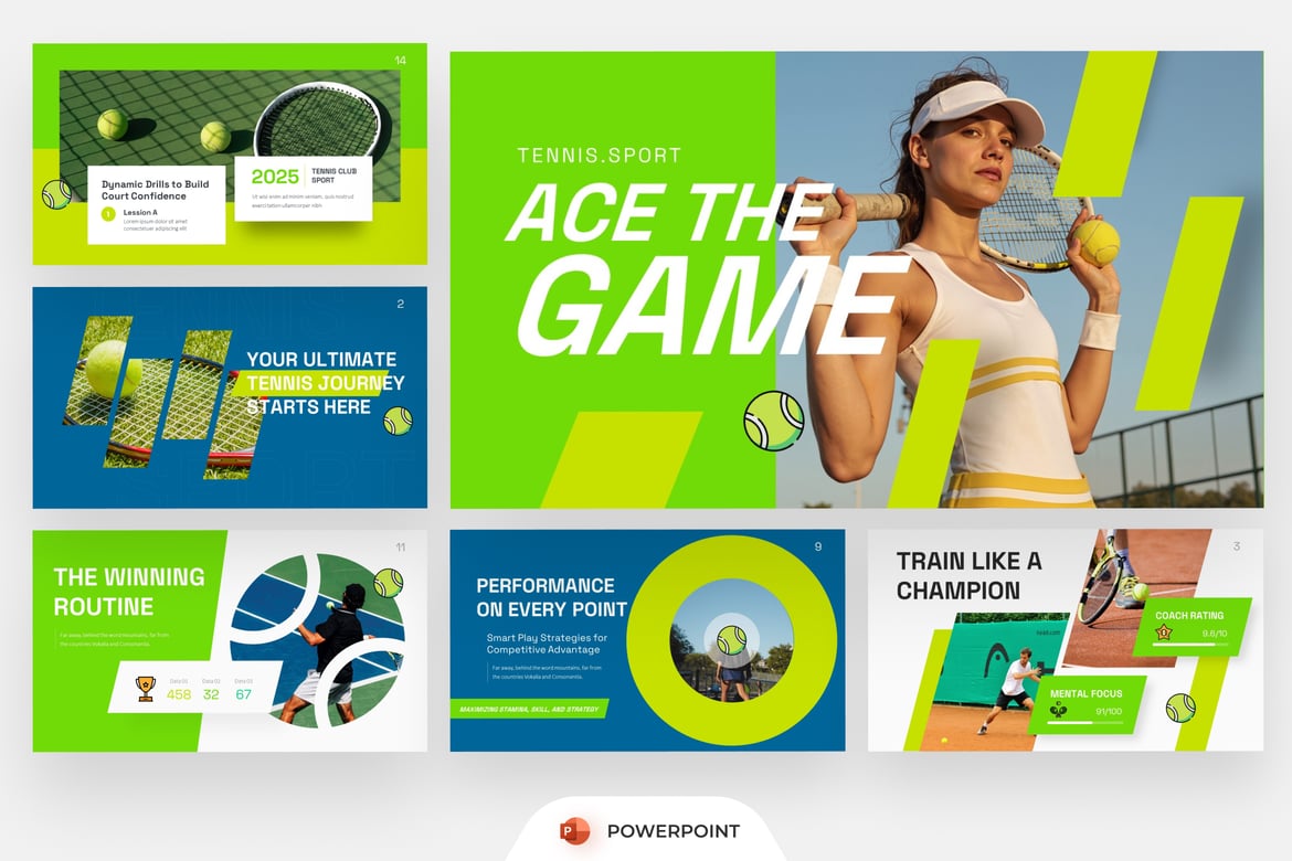 Template Presentasi PowerPoint untuk Pelatihan Tenis yang Dinamis
