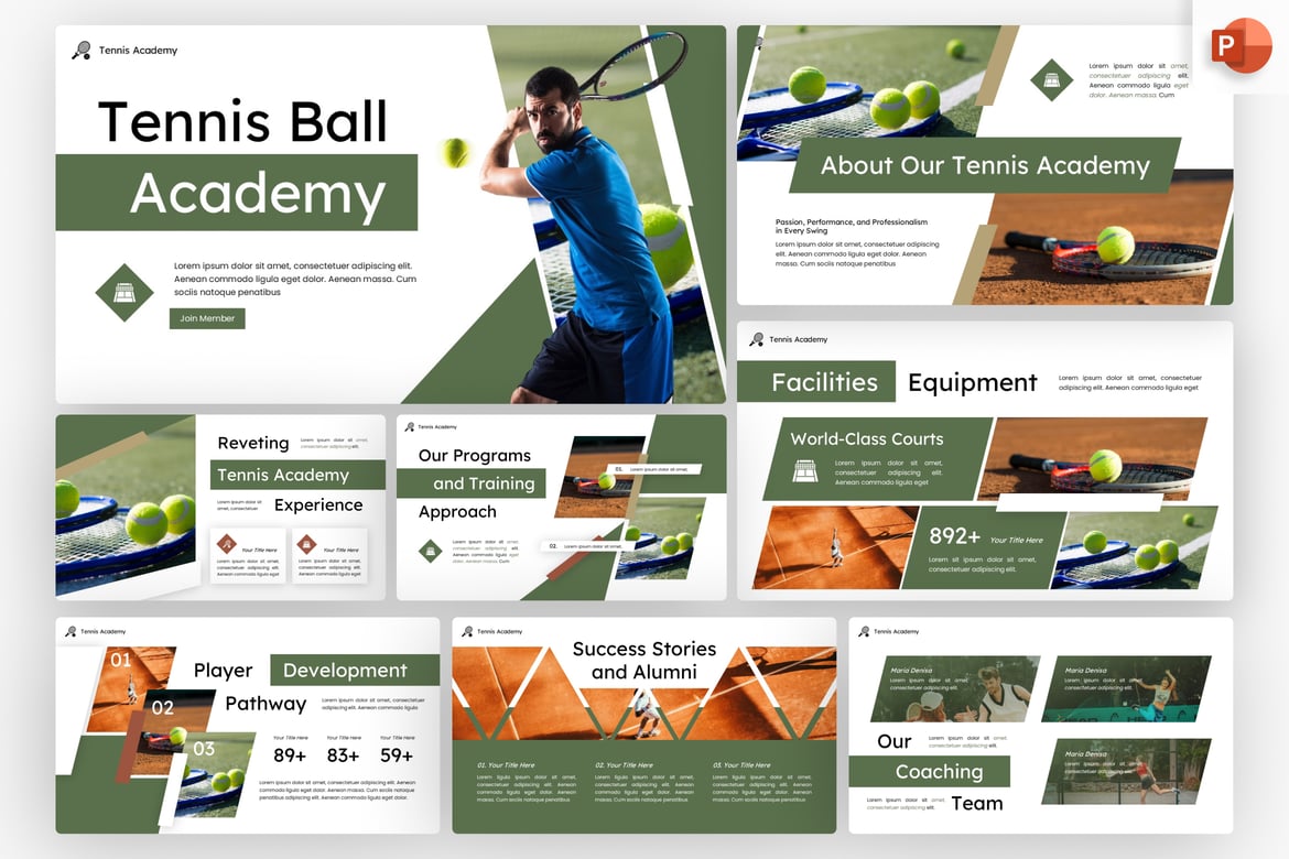 Template PowerPoint Akademi Tenis yang Profesional dan Menarik