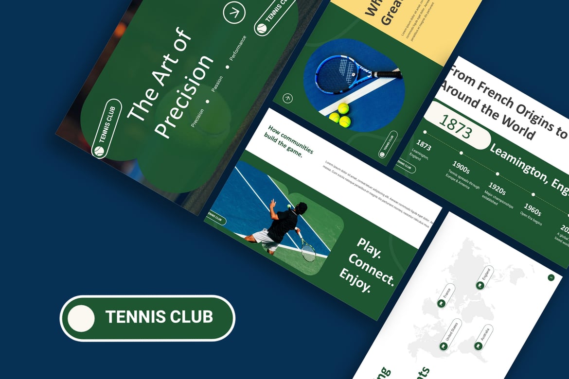 Template Presentasi PowerPoint Klub Tenis yang Menarik