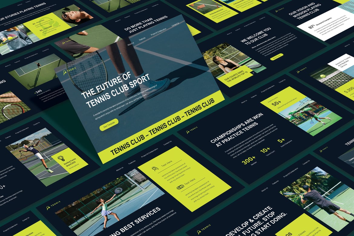 Template Presentasi Powerpoint Tenis yang Menarik