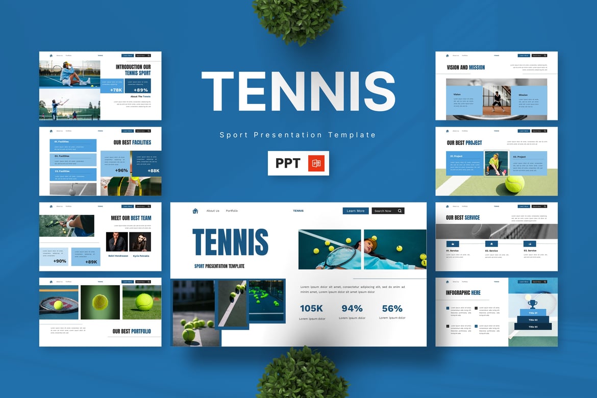 Template Presentasi PowerPoint Tenis yang Dinamis dan Menarik