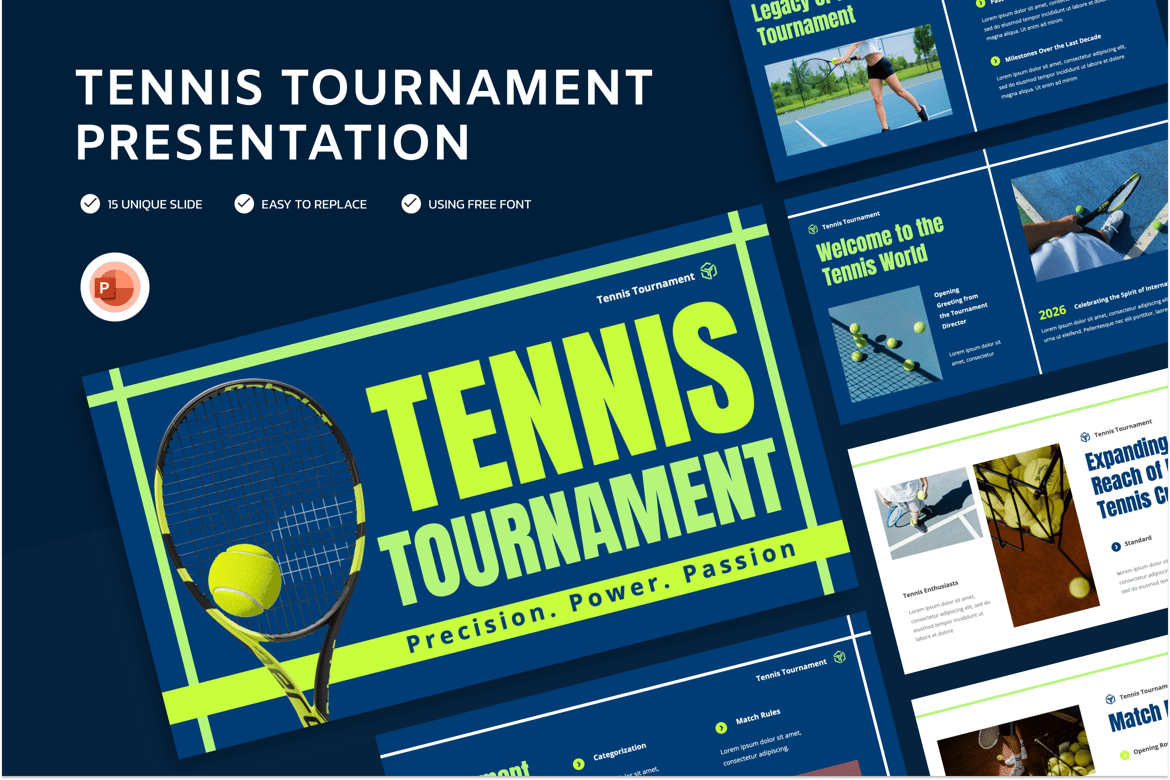 Template Powerpoint Turnamen Tenis yang Menarik dan Profesional