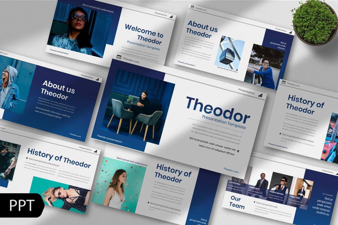 Template PowerPoint Kreatif Teodor yang Modern dan Profesional