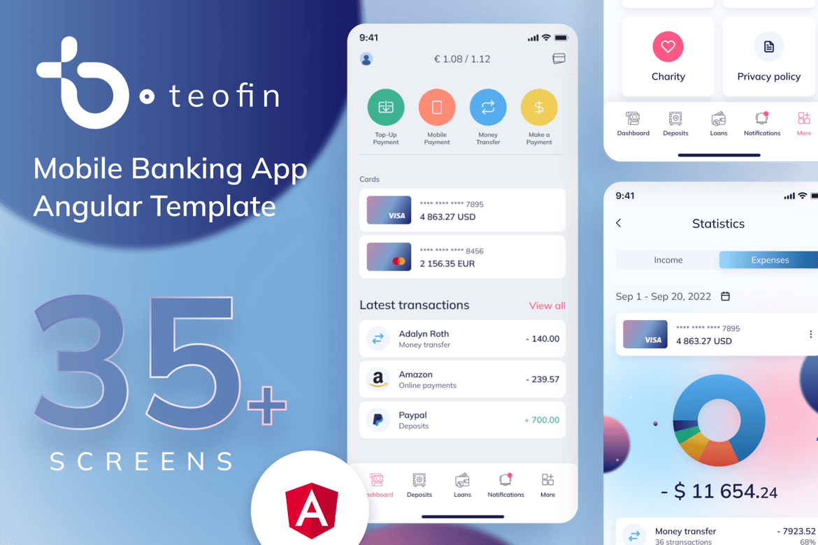 Teofin - Template Aplikasi Perbankan Mobile Angular | PWA Terbaik