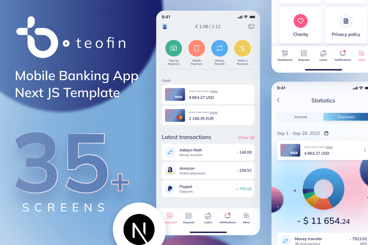 Teofin – Template Website Perbankan & Keuangan Mobile Berbasis Next.js