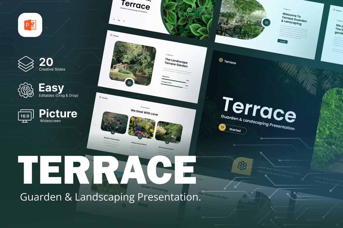 Template PowerPoint Teras untuk Kebun & Lanskap yang Menarik