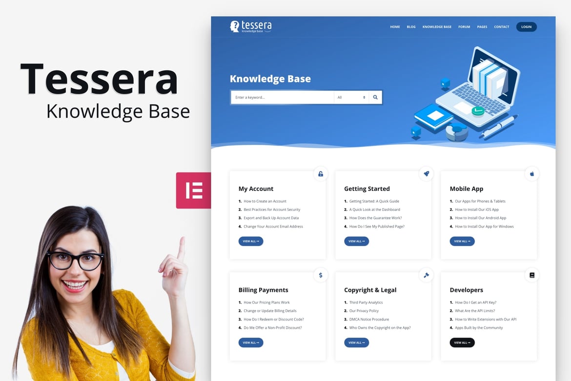 Tessera - Tema WordPress Pengetahuan Modern untuk Dukungan Pelanggan