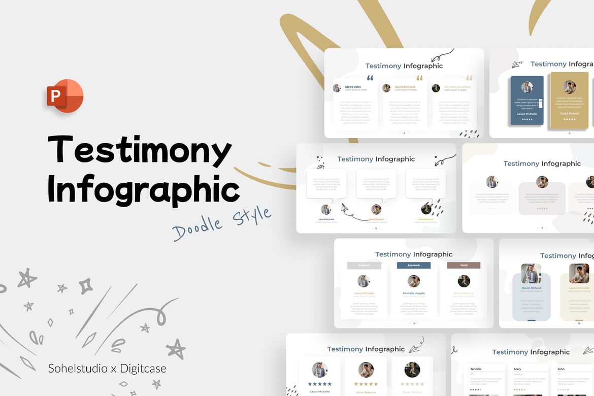Template Presentasi PowerPoint Infografis Testimoni yang Menarik