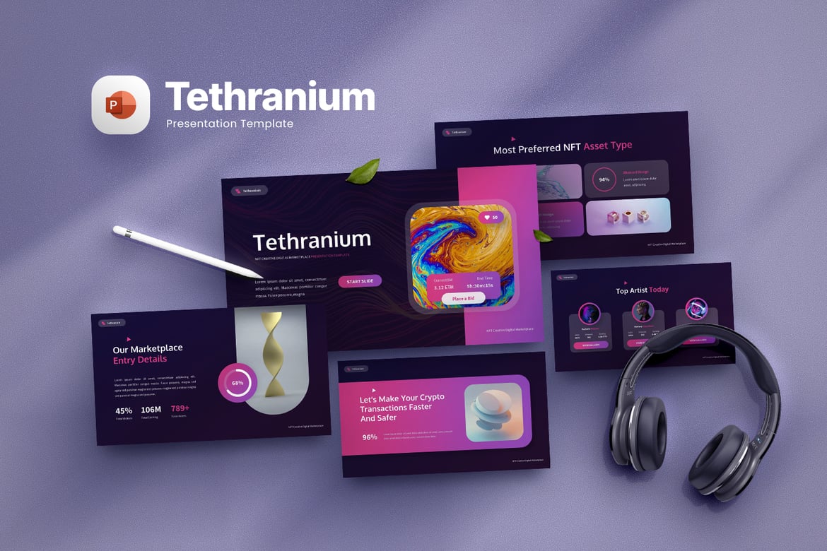 Tethranium - Template Presentasi Powerpoint Kreatif untuk NFT