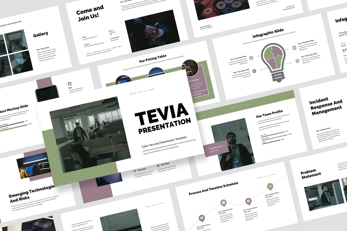 Template PowerPoint Keamanan Siber Tevia yang Menarik