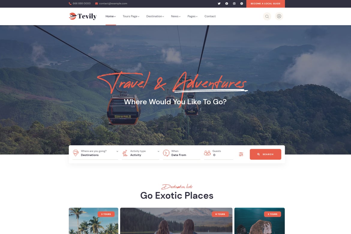Tevily - Tema WordPress untuk Pemesanan Perjalanan dan Tur yang Menarik