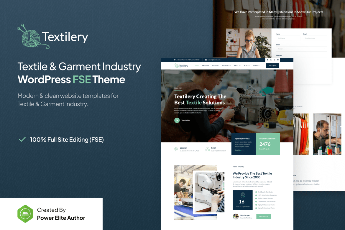 Textilery - Tema WordPress Profesional untuk Industri Tekstil dan Pakaian