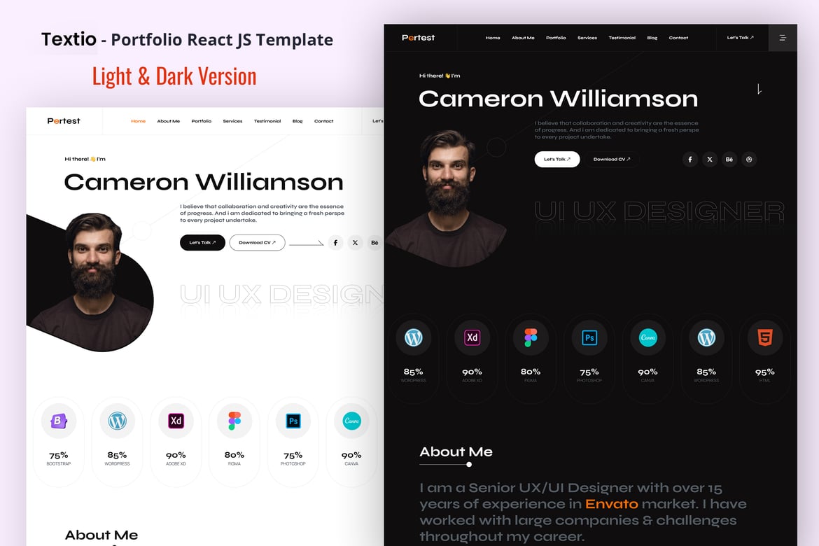 Template Web Portofolio Pribadi React Modern - Textio