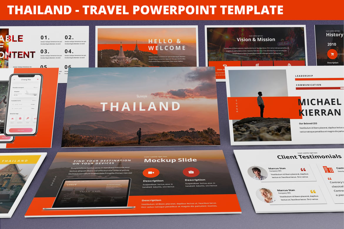 Template Powerpoint Perjalanan Thailand yang Modern dan Menarik