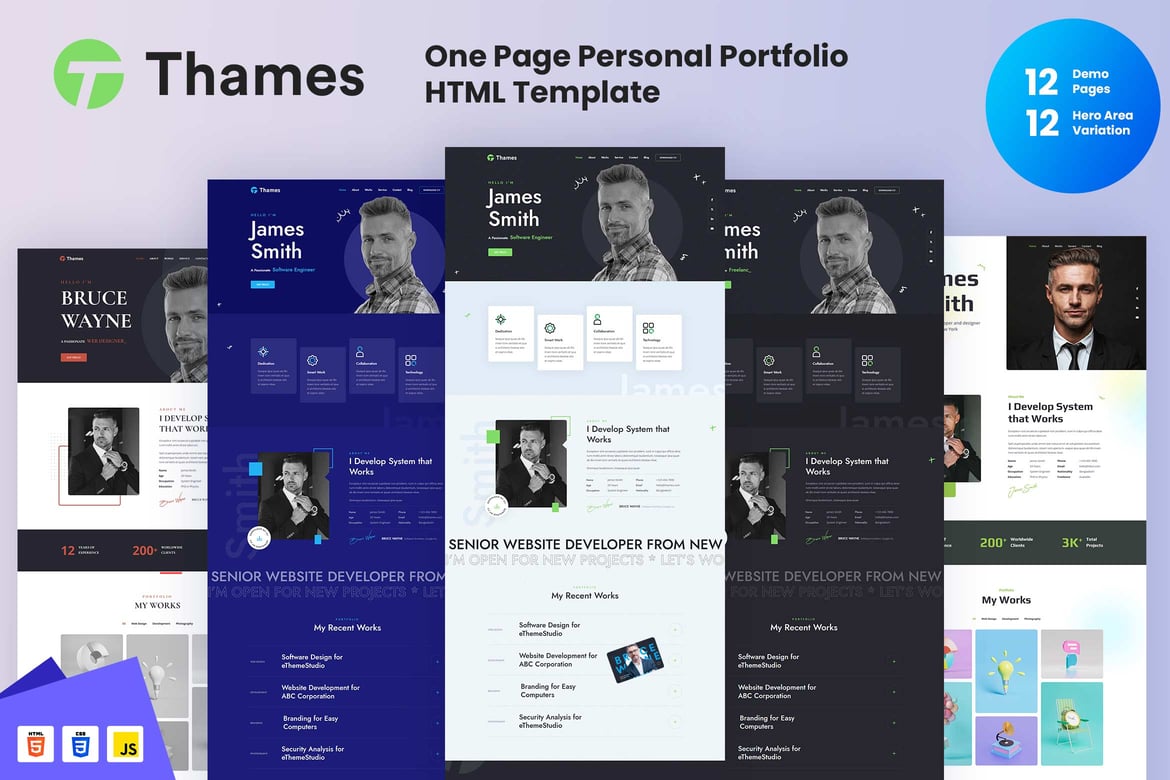 Thames - Template Website Portofolio Pribadi Satu Halaman yang Modern