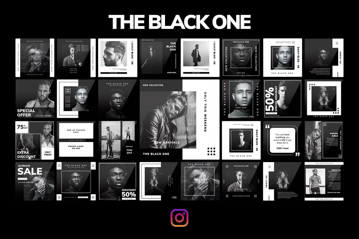 Template PowerPoint Instagram Elegan - THE BLACK ONE
