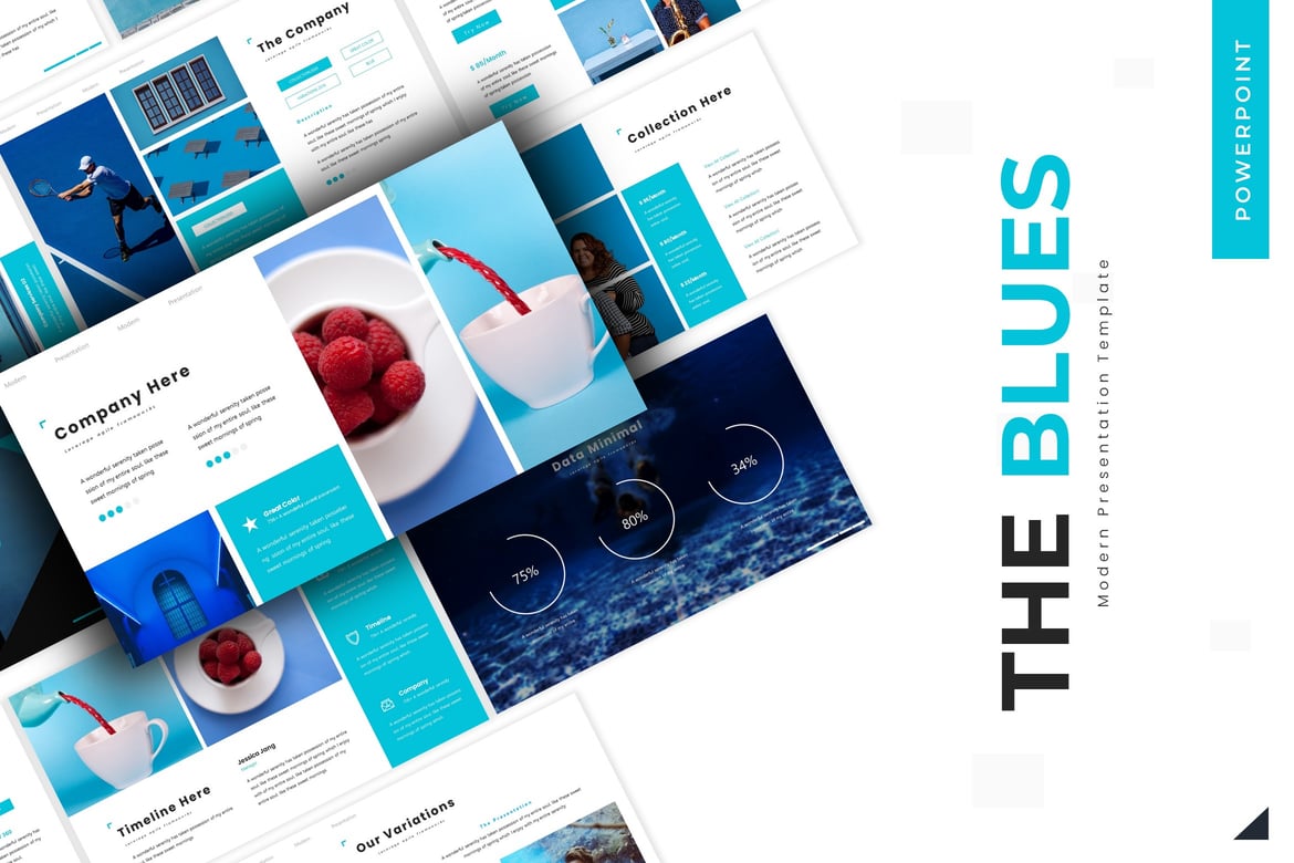 Template PowerPoint The Blues - Solusi Presentasi Kreatif Anda
