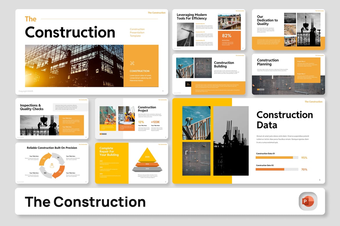 Template Presentasi PowerPoint Konstruksi yang Profesional