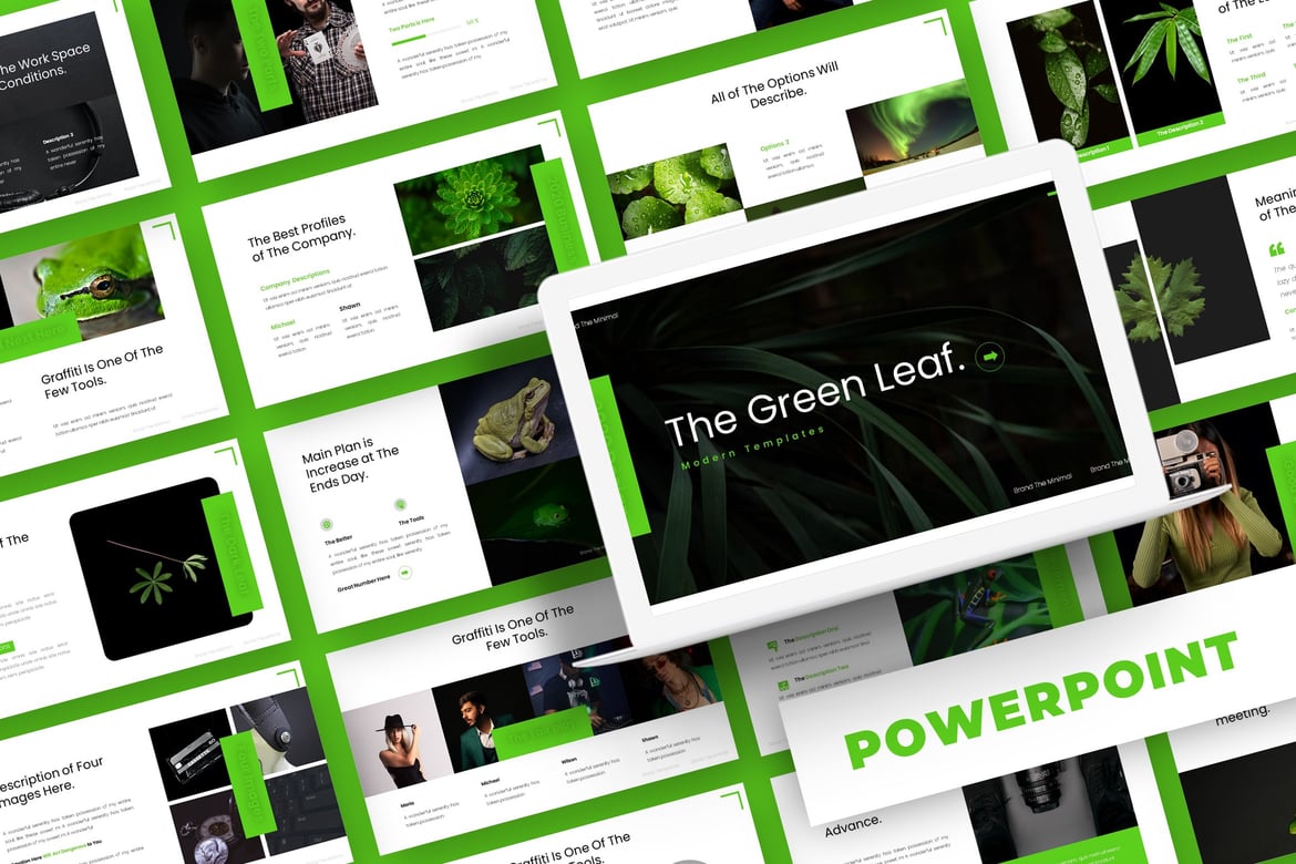 Template Presentasi PowerPoint Daun Hijau yang Menarik