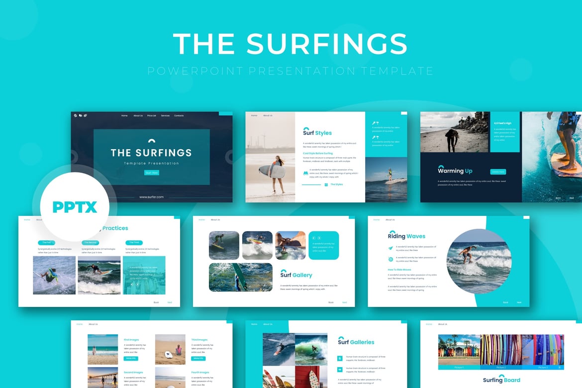 Template PowerPoint Surfing yang Menawan untuk Presentasi Anda