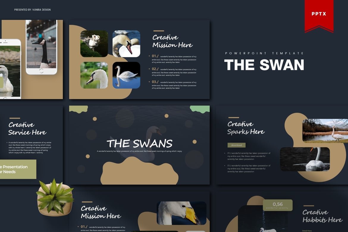 Template Presentasi PowerPoint The Swan yang Elegan dan Profesional