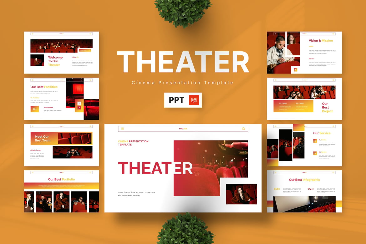 Template Presentasi PowerPoint Teater dan Sinema yang Kreatif