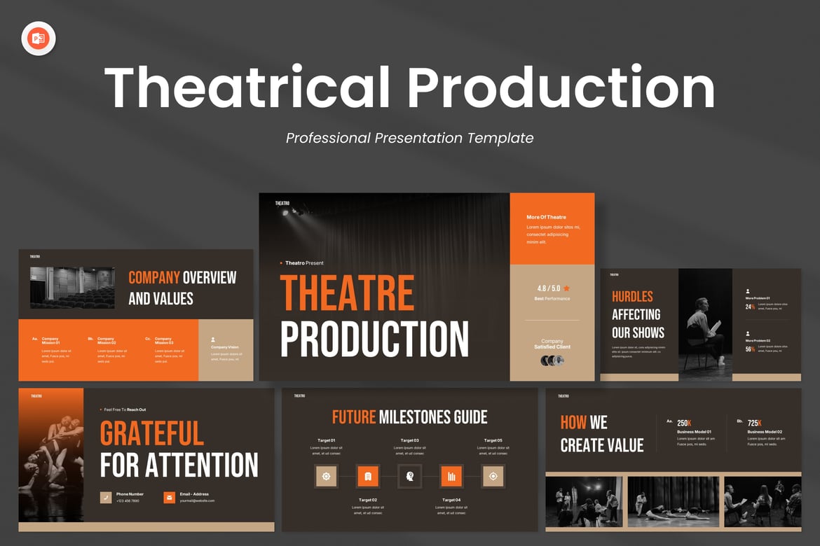 Template Presentasi PowerPoint Produksi Teater yang Menarik