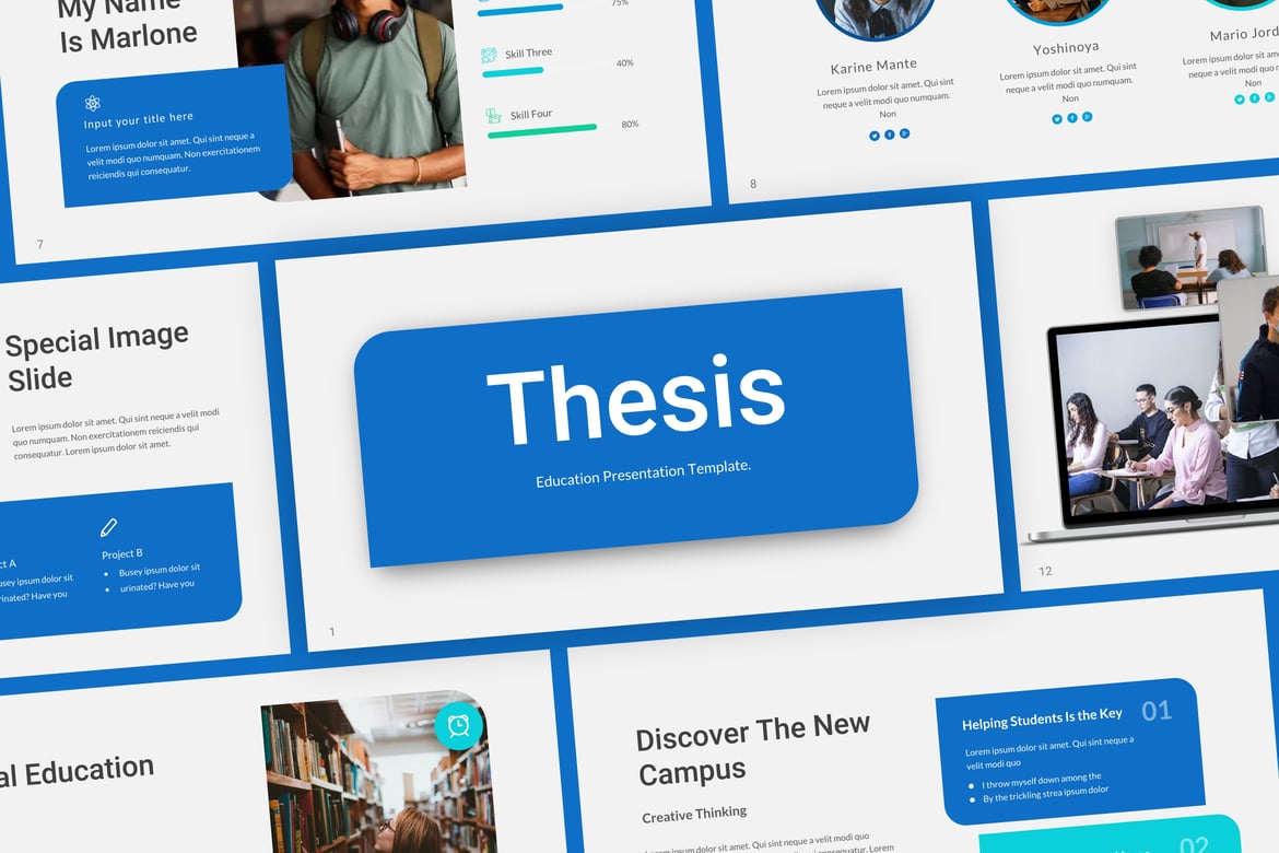 Template PowerPoint Pendidikan Thesis Biru yang Modern
