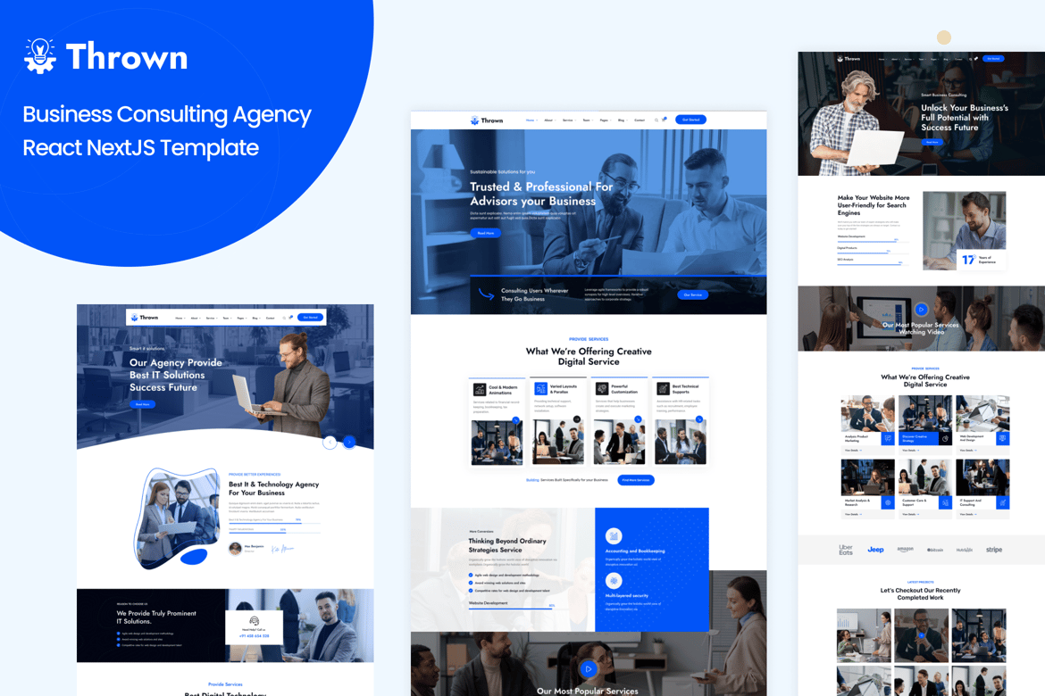 Template Website Agensi Bisnis Thrown dengan React NextJS