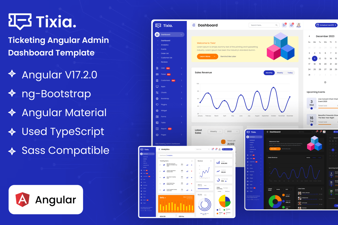 Template Dashboard Admin Angular Tixia yang Modern dan Fungsional