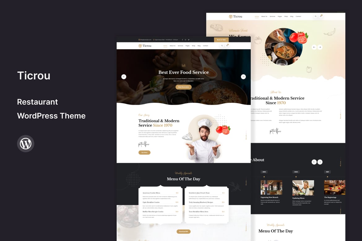 Ticrou - Tema WordPress Khusus untuk Restoran dan Kafe