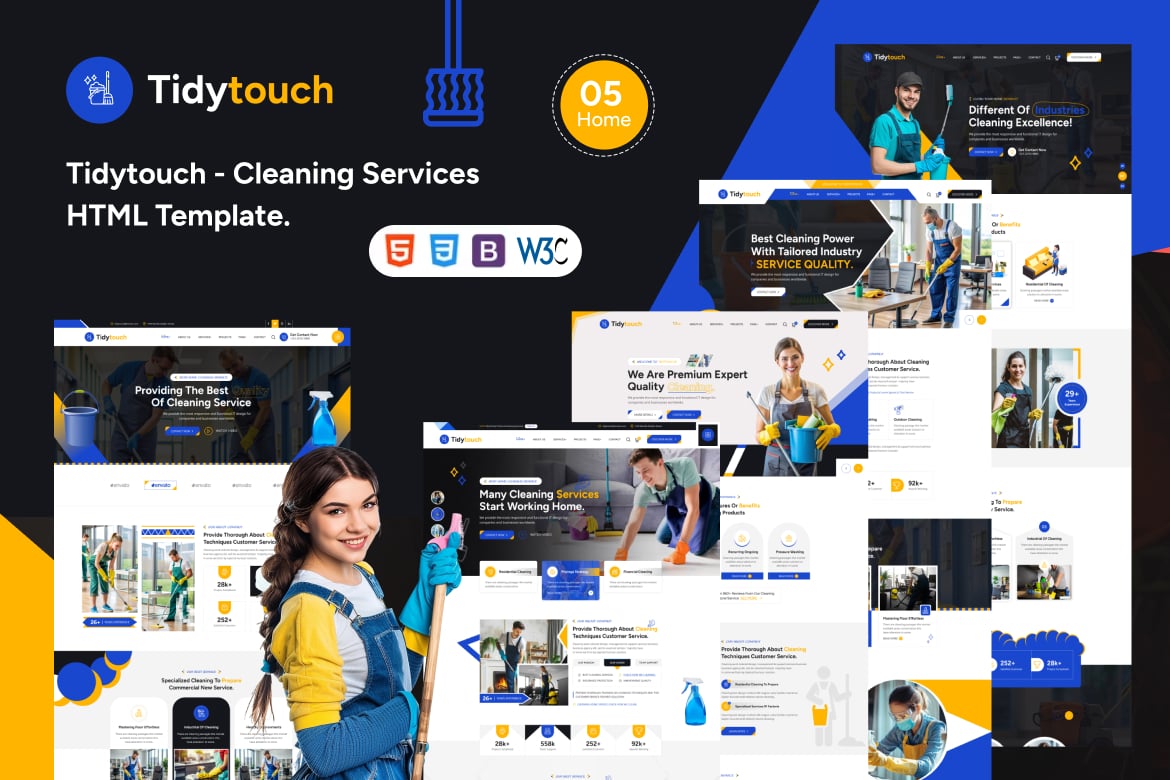 Tidytouch – Template Website Layanan Kebersihan Modern dan Kreatif