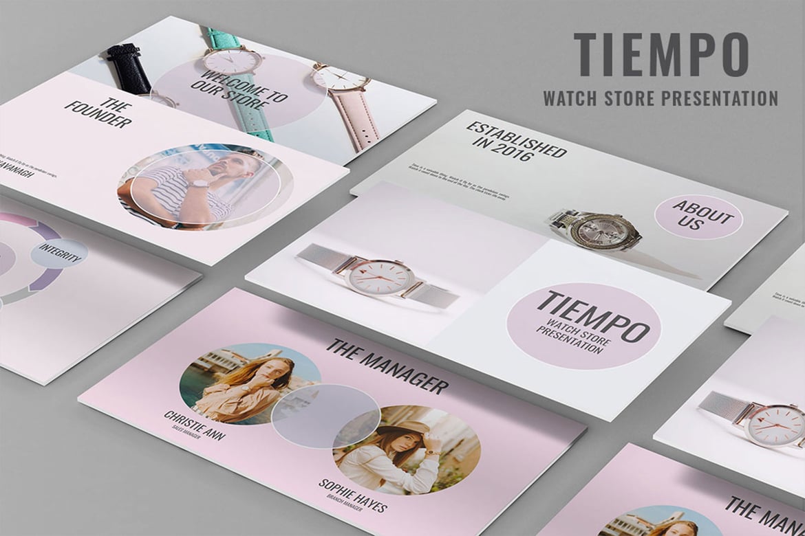 Template Presentasi PowerPoint Toko Jam - Tiempo yang Stylish dan Minimalis