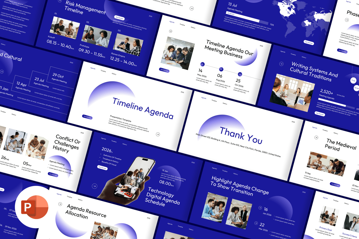 Template Presentasi PowerPoint Agenda Timeline yang Menarik