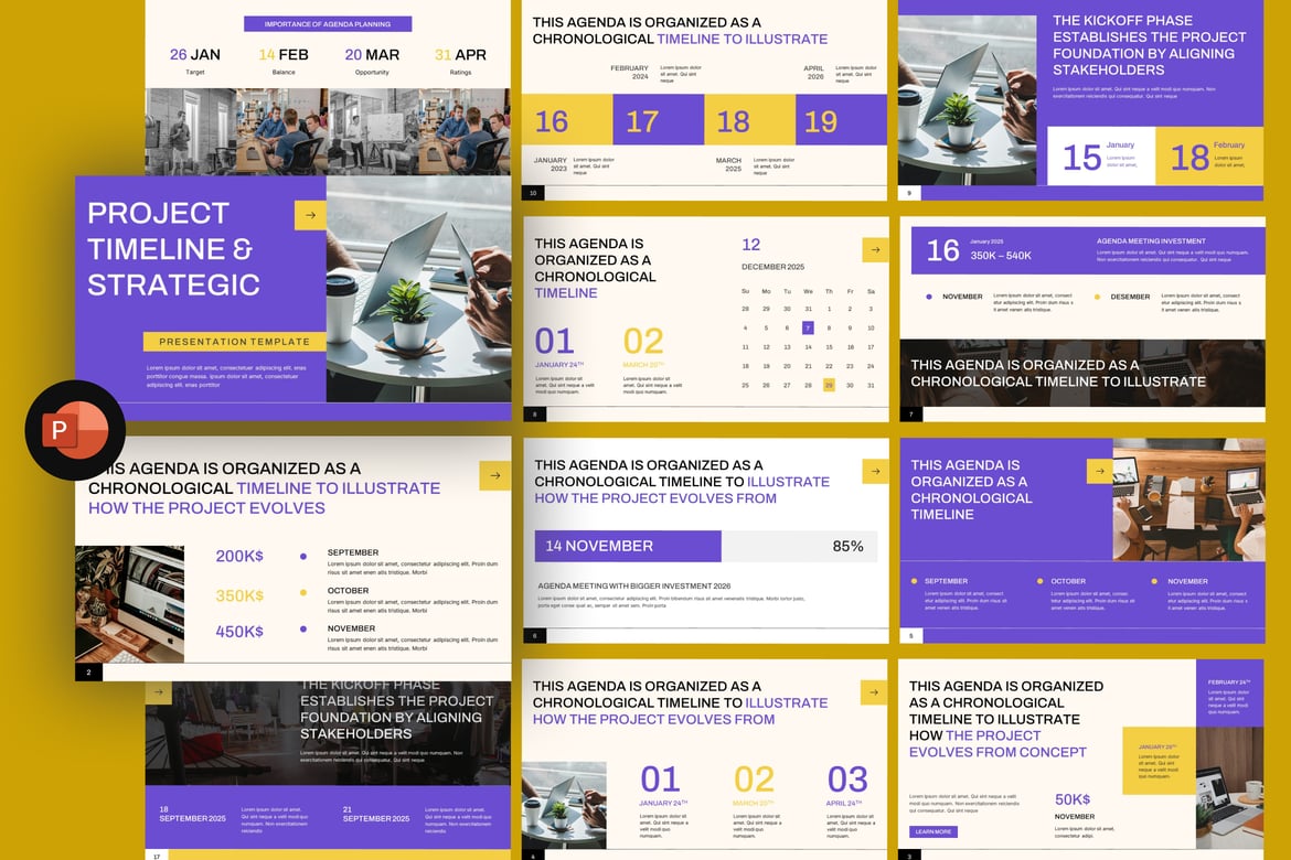 Template Presentasi PowerPoint Agenda Timeline yang Profesional