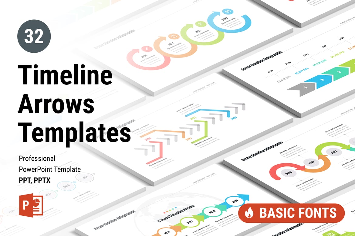 Template PowerPoint Panah Timeline Profesional