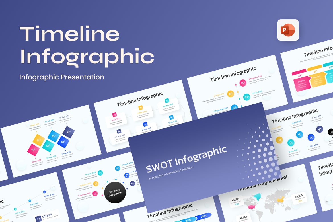 Template PowerPoint Infografis Timeline dengan Gradasi Modern