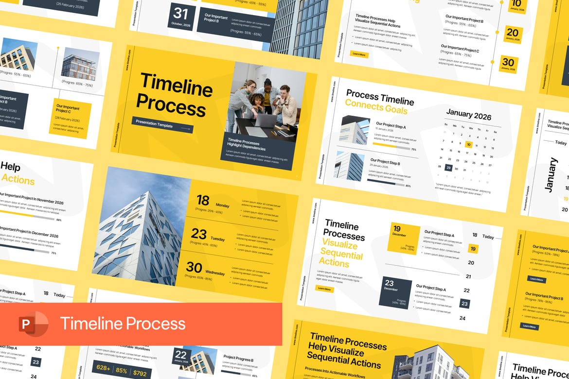 Template PowerPoint Proses Timeline yang Menarik
